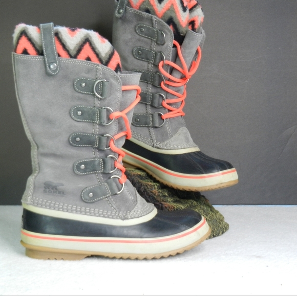 Sorel Joan of Arctic Boots Women's Size 7.5 Gray Pink Winter Knit Leather - Picture 9 of 9